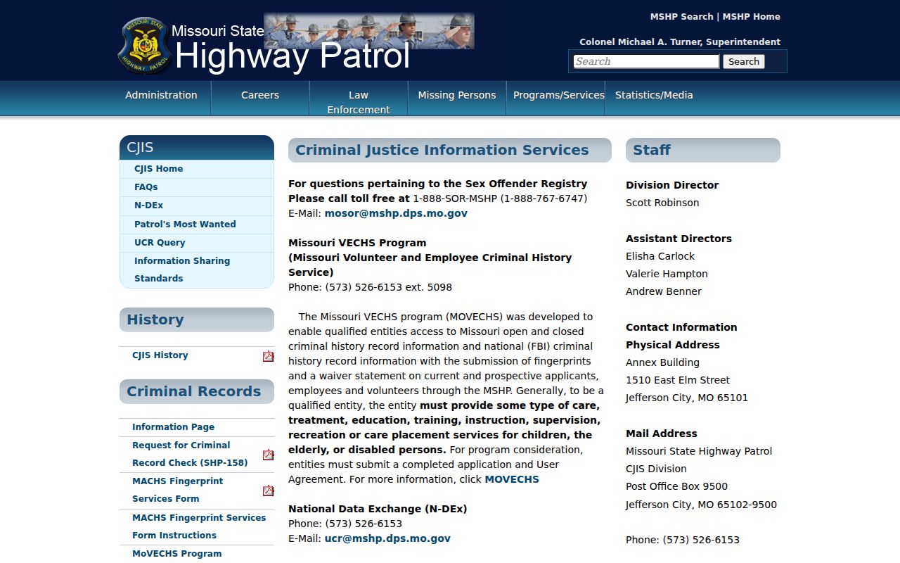Cobalt criminal records Missouri CJIS information page