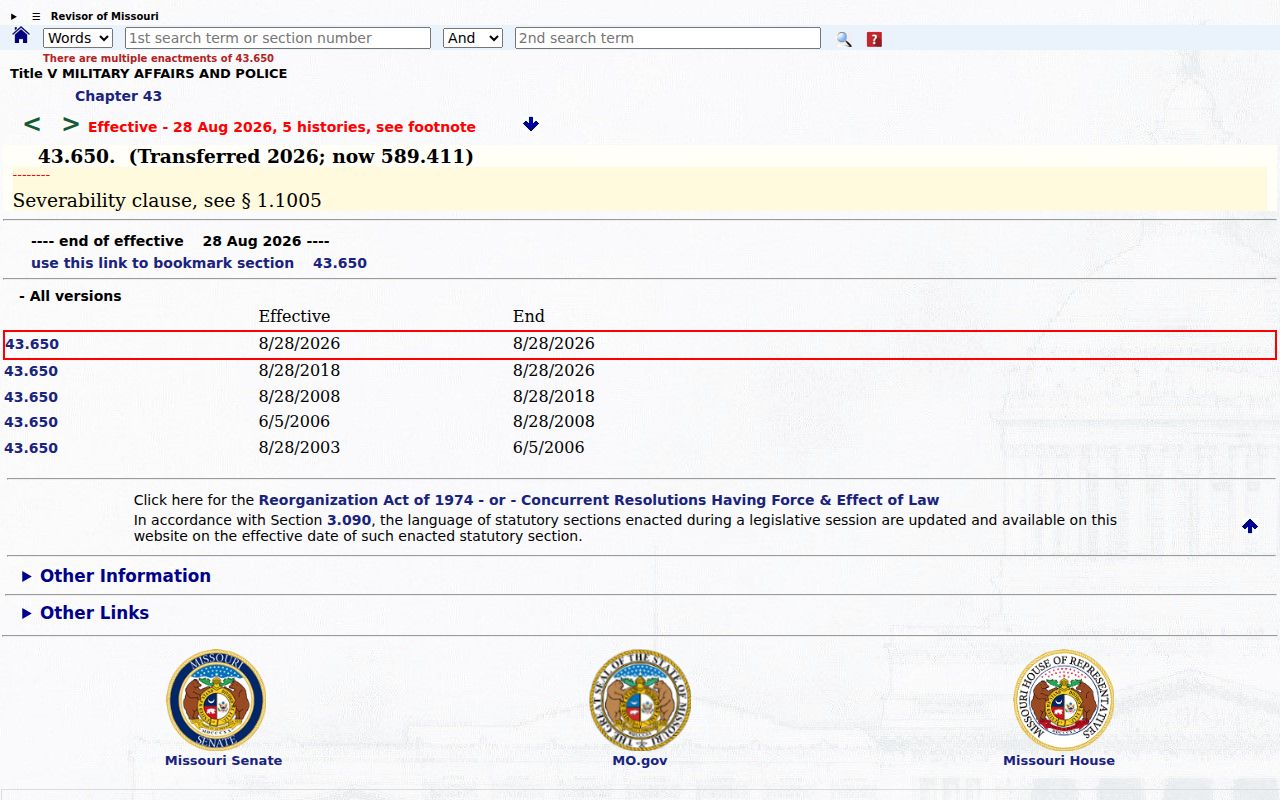 Missouri statute supporting Madison County sex offender registry access