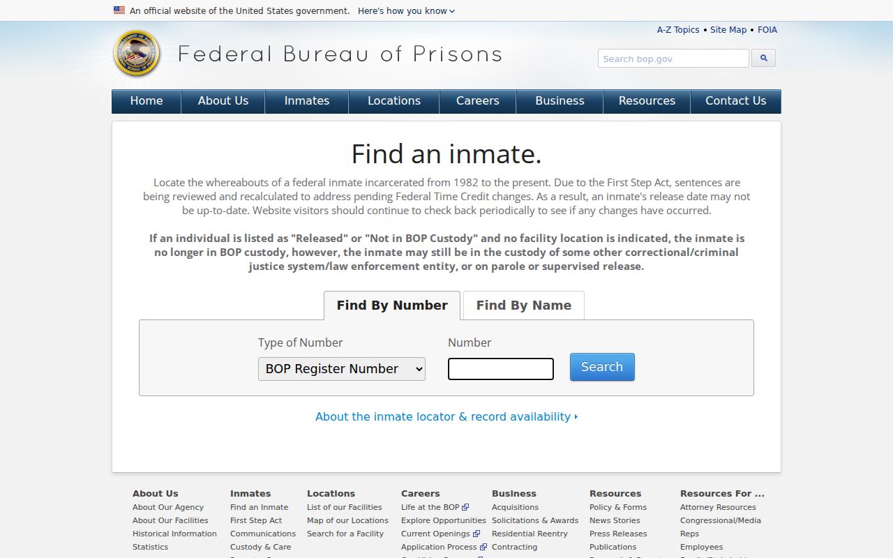 Madison County federal criminal custody search through the Bureau of Prisons